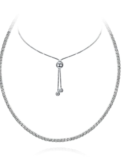 White [P 1188] 925 Sterling Silver High Carbon Diamond Dainty Choker Necklace